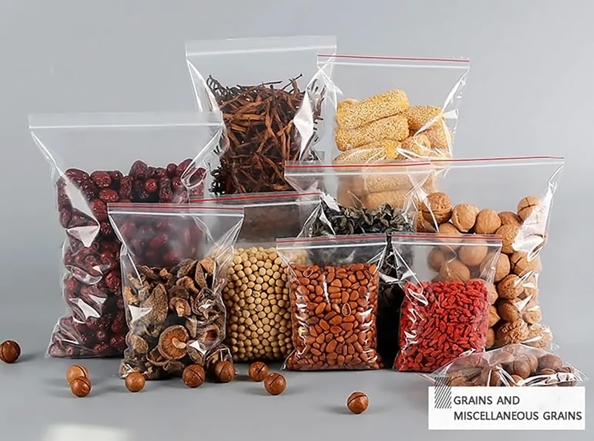 Glun Zip Lock Pouch Reusable Transparent Plastic Bags, Strong Zip Lock Storage Pouches And Durable Side Press Seal Pack Of 100 P